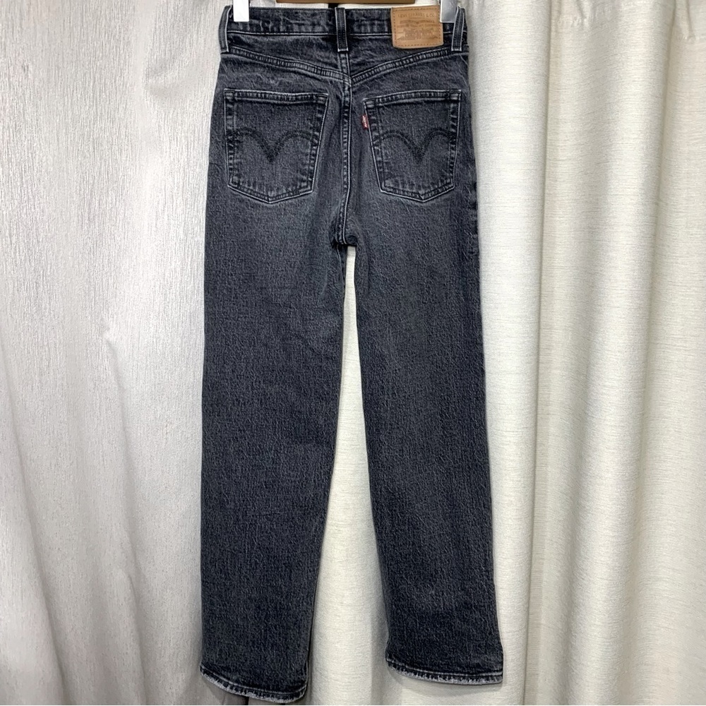Levis Premium Ribcage Straight Black Worn Jeans Sz 24 Hi Rise Ankle Button Fly - Picture 13 of 14